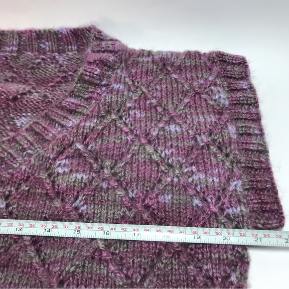 Hand Crafted Mauve Grey Marled Hand Knit Short Sleeve V-Neck Sweater NWOT - Picture 7 of 9